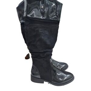 ALLOT Women's Patent Leather Knee High Boots Low Block Heel Zip Classic Size 8